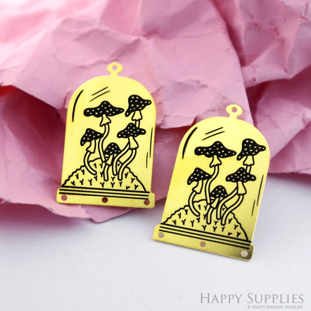 Making Jewelry Findings Stainless Steel Bead Metal Pendant Laser Cut Engraved Black Mushroom  Charms For DIY Necklace Earrings (ESD235)