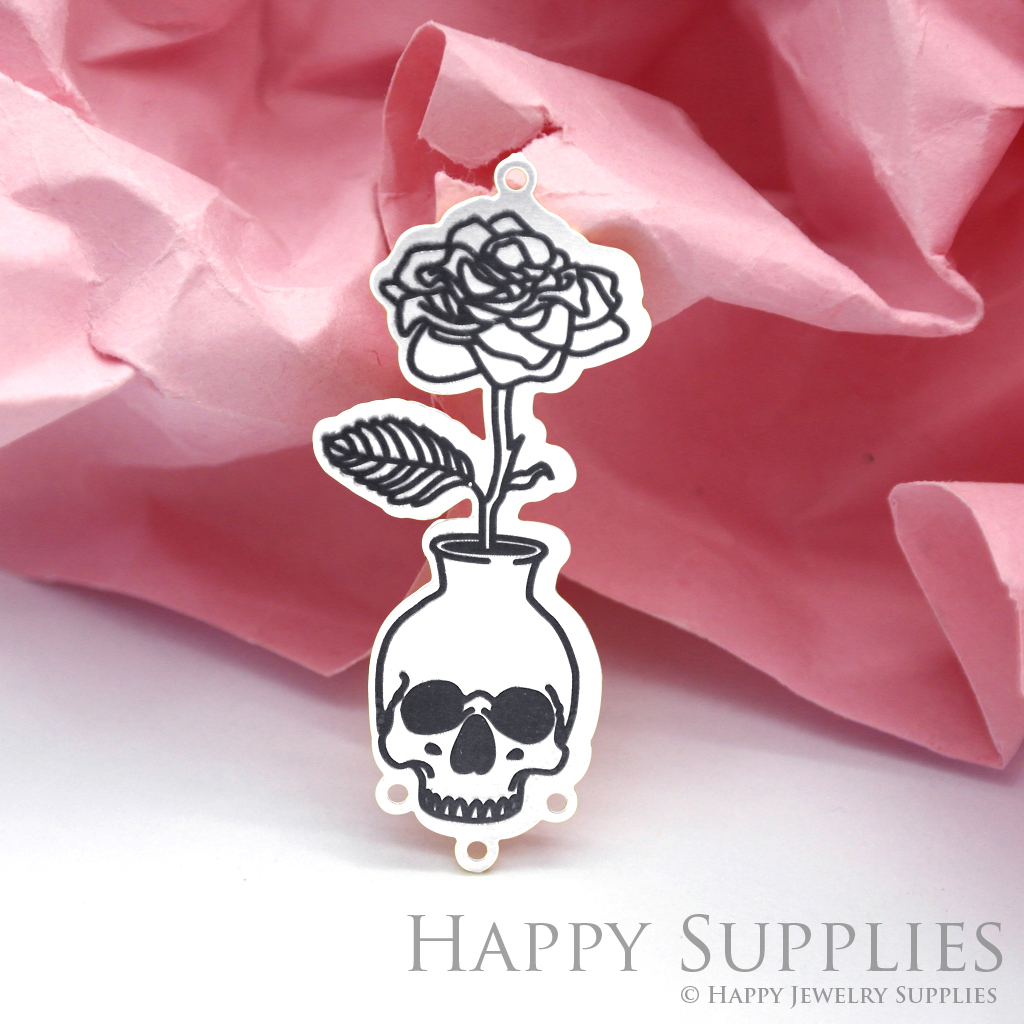 Making Jewelry Findings Raw Brass Bead Pendant Laser Cut Engraved Black Skull Charm For DIY Necklace Earrings(ERD91)