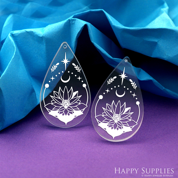 Flower Acrylic Pendant Making Jewelry Findings Bead Laser Cut  Teardrop Charms For DIY Necklace Earrings (AHT025)