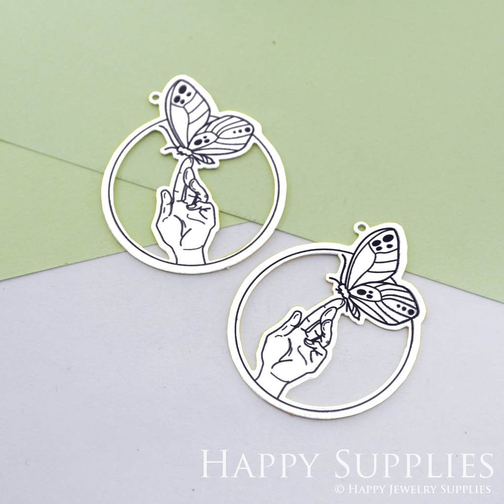 Making Jewelry Findings Raw Brass Bead Pendant Laser Cut Engraved Black Butterfly Charm For DIY Necklace Earrings(ERD84)