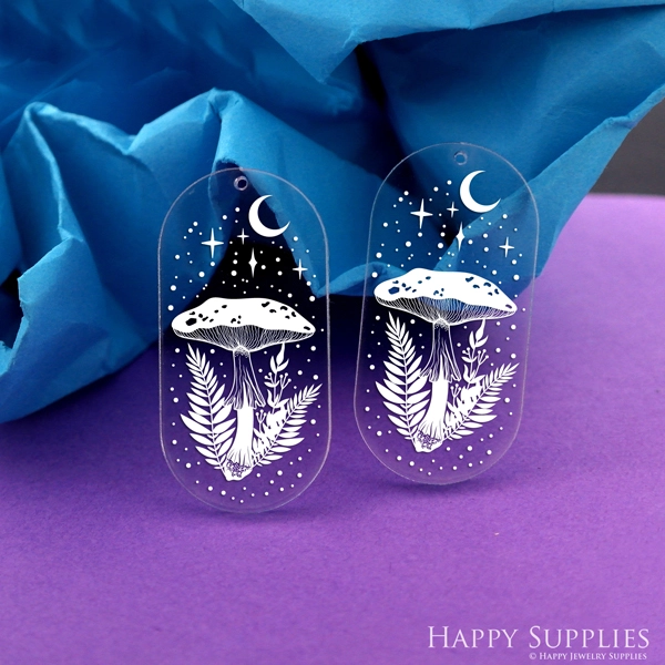 Mushroom Acrylic Pendant Making Jewelry Findings Bead Laser Cut  Oval Charms For DIY Necklace Earrings (AHV049)