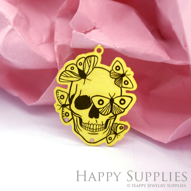 Making Jewelry Findings Raw Brass Bead Pendant Laser Cut Engraved Black  Skull Charm For DIY Necklace Earrings(ERD100)