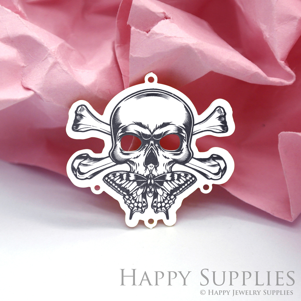 Making Jewelry Findings Raw Brass Bead Pendant Laser Cut Engraved Black Skull Charm For DIY Necklace Earrings(ERD93)