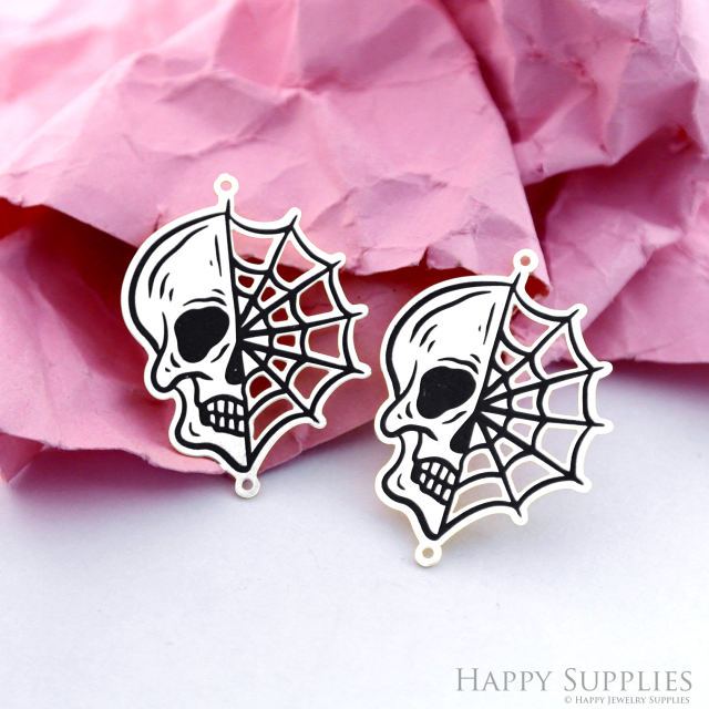 Making Jewelry Findings Stainless Steel Bead Metal Pendant Laser Cut Engraved Black Skull Charms For DIY Necklace Earrings (ESD237)