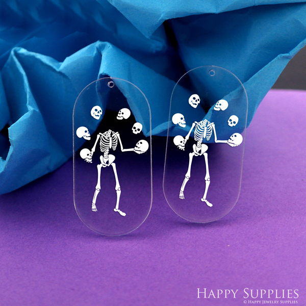Skull Acrylic Pendant Making Jewelry Findings Bead Laser Cut  Oval Charms For DIY Necklace Earrings (AHV039)