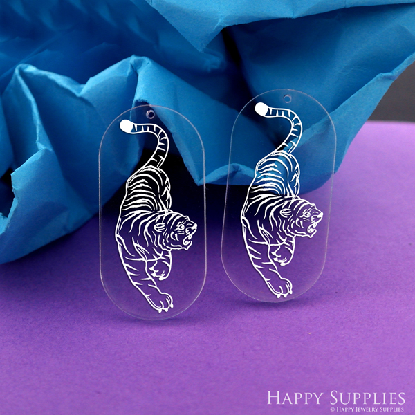 Tiger Acrylic Pendant Making Jewelry Findings Bead Laser Cut  Oval Charms For DIY Necklace Earrings (AHV114)