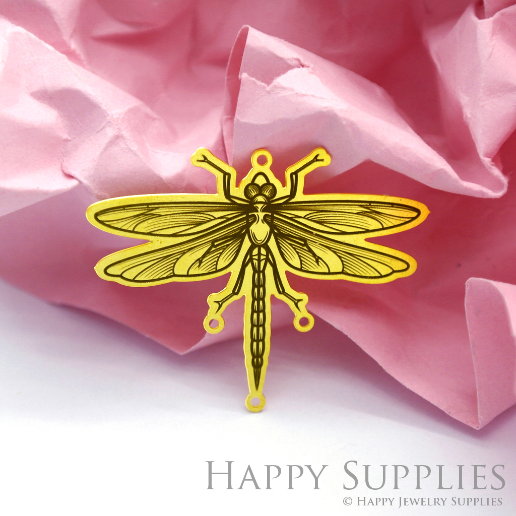 Making Jewelry Findings Raw Brass Bead Pendant Laser Cut Engraved Black Dragonfly Charm For DIY Necklace Earrings(ERD95)