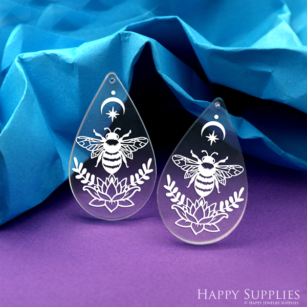 Bee Acrylic Pendant Making Jewelry Findings Bead Laser Cut  Teardrop Charms For DIY Necklace Earrings (AHT028)