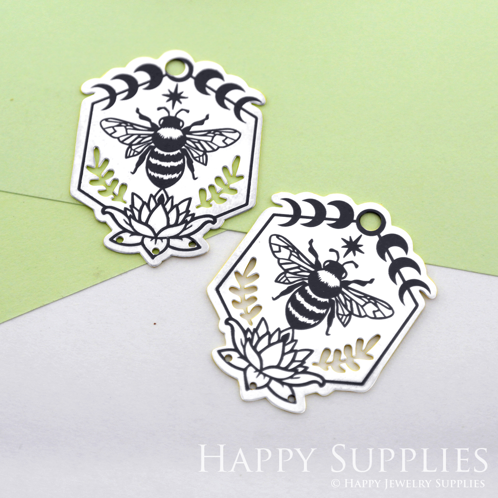 Making Jewelry Findings Raw Brass Bead Pendant Laser Cut Engraved Black Bee Charm For DIY Necklace Earrings(ERD88)