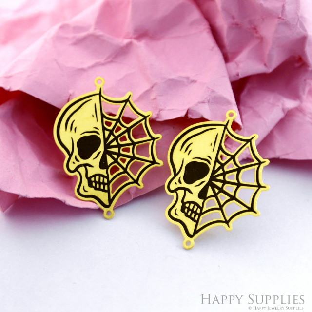 Making Jewelry Findings Stainless Steel Bead Metal Pendant Laser Cut Engraved Black Skull Charms For DIY Necklace Earrings (ESD237)