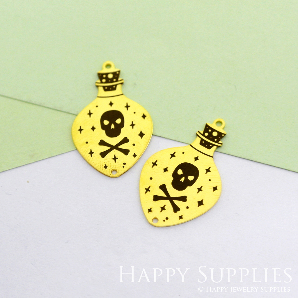Making Jewelry Findings Raw Brass Bead Pendant Laser Cut Engraved Black Skull Charm For DIY Necklace Earrings(ERD85)