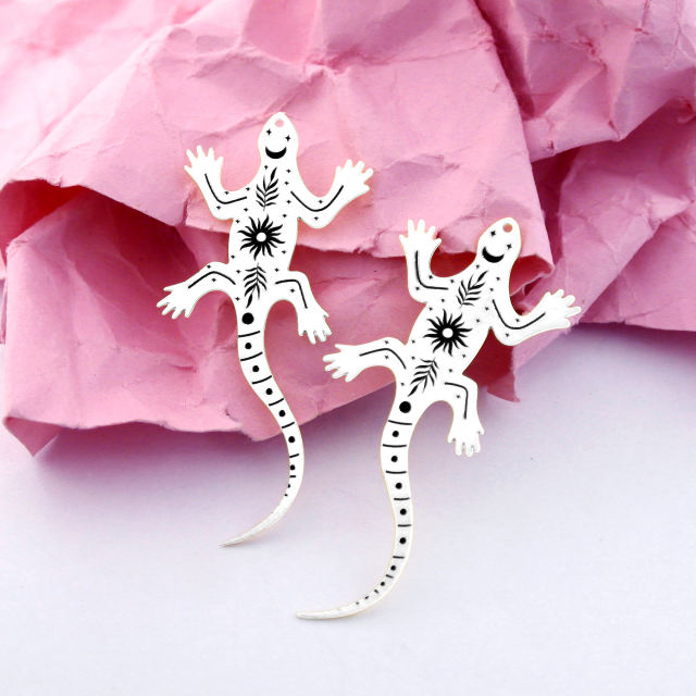 Making Jewelry Findings Stainless Steel Bead Metal Pendant Laser Cut Engraved Black Gecko Charms For DIY Necklace Earrings (ESD228)