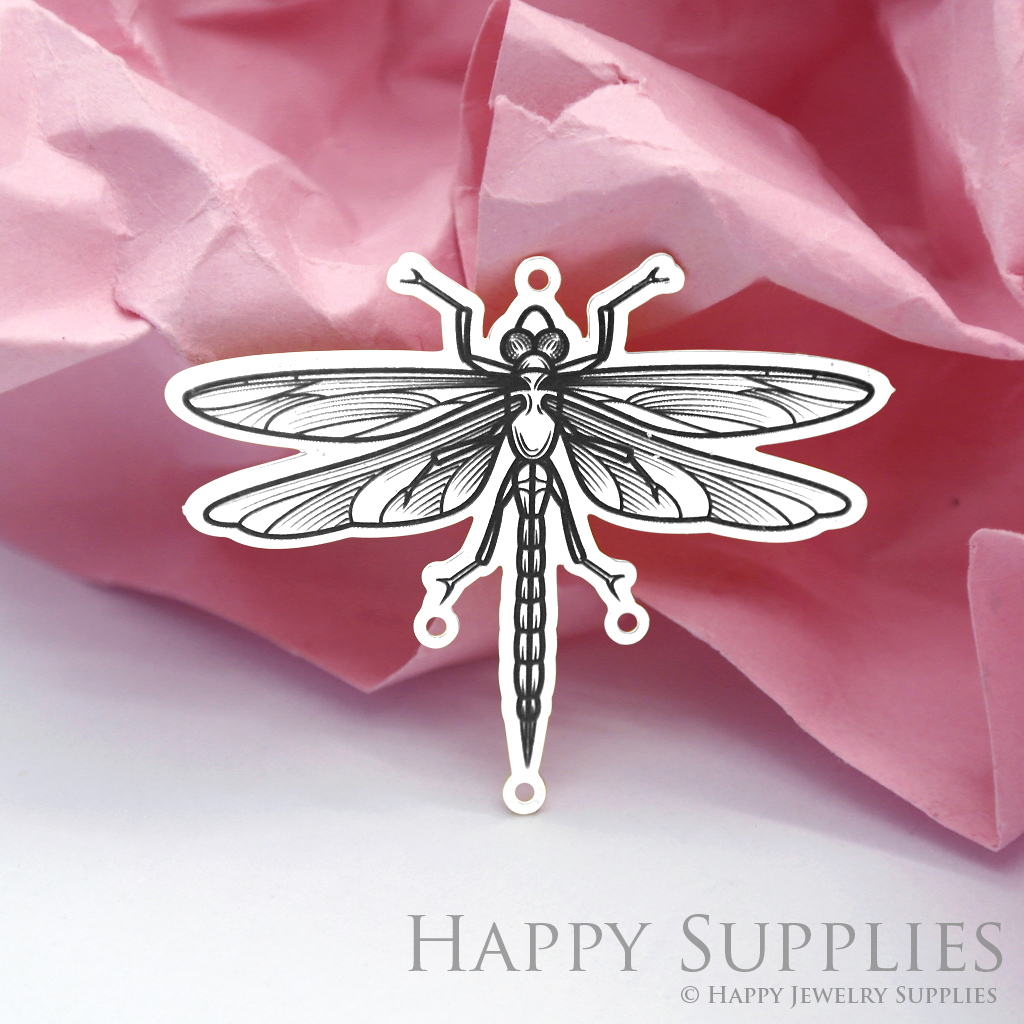 Making Jewelry Findings Raw Brass Bead Pendant Laser Cut Engraved Black Dragonfly Charm For DIY Necklace Earrings(ERD95)