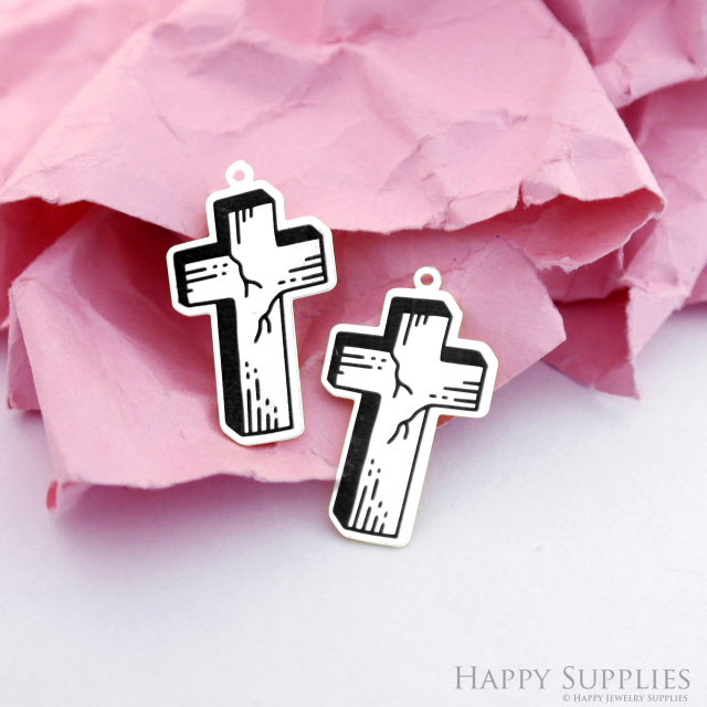 Making Jewelry Findings Stainless Steel Bead Metal Pendant Laser Cut Engraved Black Cross Charms For DIY Necklace Earrings (ESD244)