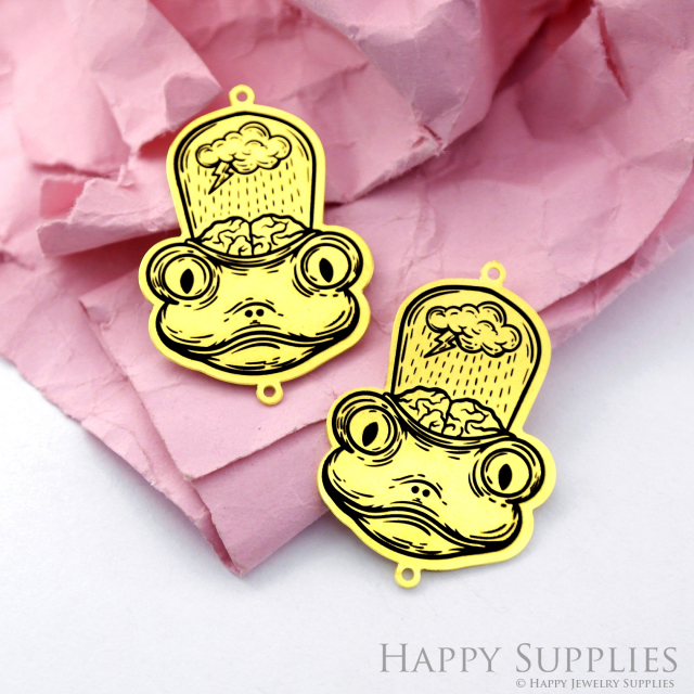 Making Jewelry Findings Raw Brass Bead Pendant Laser Cut Engraved Black Frog Charm For DIY Necklace Earrings (ERD206)