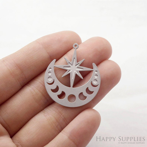 Corroded Stainless Steel Jewelry Charms,Moon Phases Star Stainless Steel Earring Charms, Corroded Stainless Steel Silver Jewelry Pendants, Corroded Stainless Steel Silver Jewelry Findings, Corroded Stainless Steel Pendants Jewelry Wholesale (SSB149)