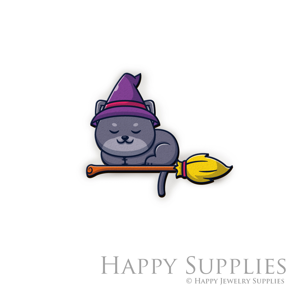 Handmade Jewelry Making Supplies Beads Cut Wooden Charm Cat Halloween For DIY Necklace Earring Brooch (CW426)