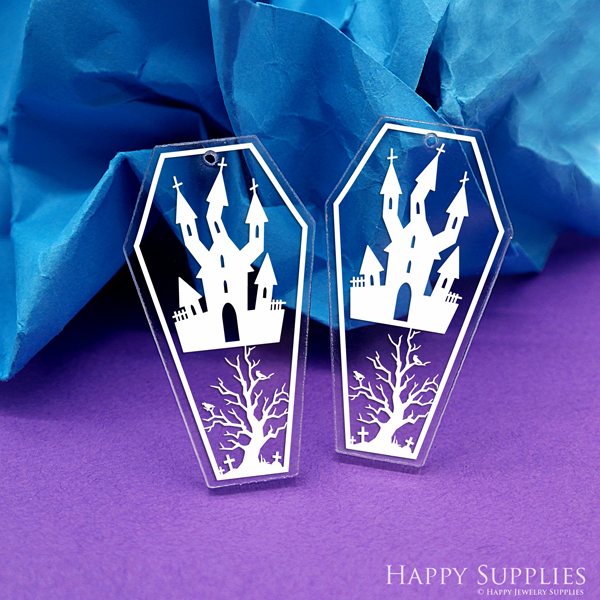 Halloween Acrylic Pendant Making Jewelry Findings Bead Laser Cut Haunted House Charms For DIY Necklace Earrings (AHK139)