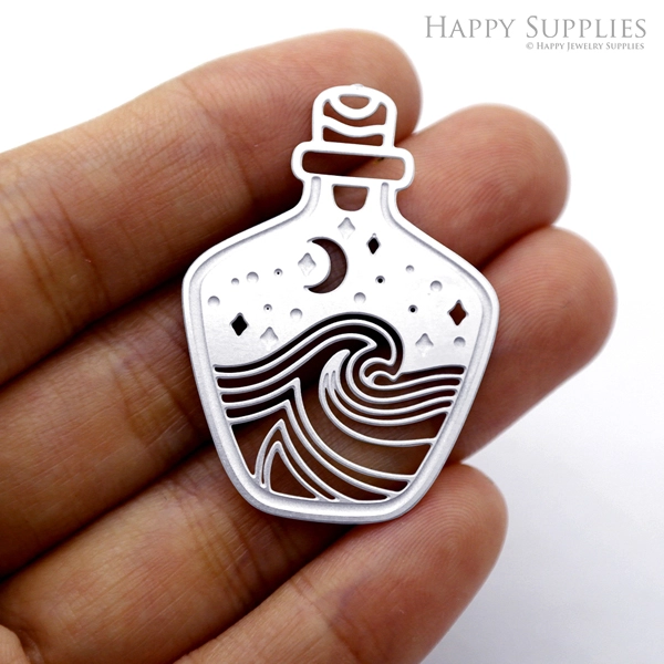 Corroded Stainless Steel Jewelry Charms, Bottle Corroded Stainless Steel Earring Charms, Corroded Stainless Steel Silver Jewelry Pendants, Corroded Stainless Steel Silver Jewelry Findings, Corroded Stainless Steel Pendants Jewelry Wholesale (SSB520)