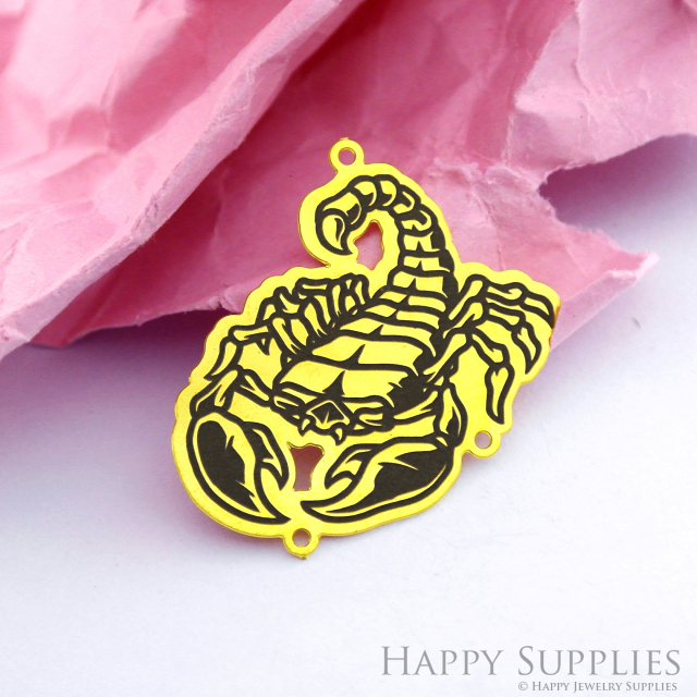 Making Jewelry Findings Raw Brass Bead Pendant Laser Cut Engraved Black Scorpion Charm For DIY Necklace Earrings (ERD165)