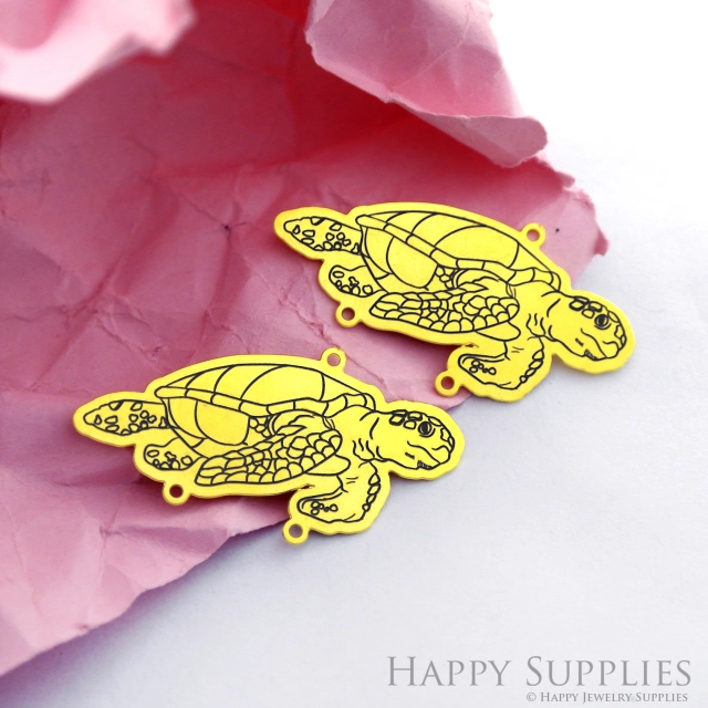 Making Jewelry Findings Raw Brass Bead Pendant Laser Cut Engraved Black Sea Turtle Charm For DIY Necklace Earrings (ERD179)