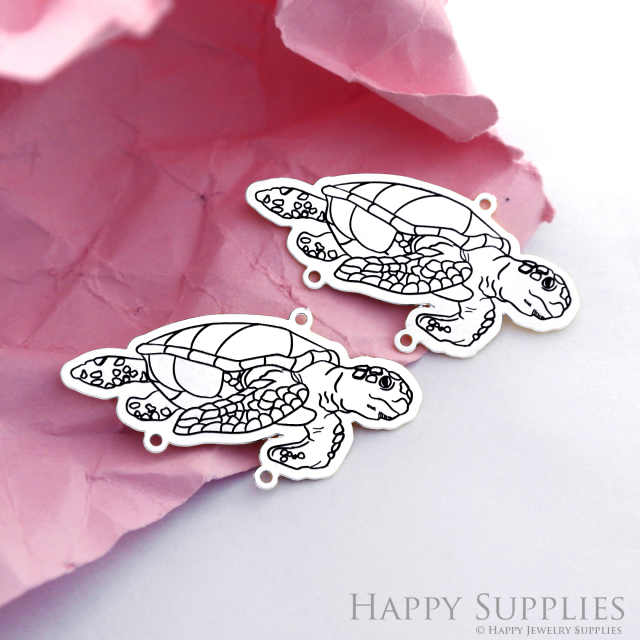 Making Jewelry Findings Raw Brass Bead Pendant Laser Cut Engraved Black Sea Turtle Charm For DIY Necklace Earrings (ERD179)