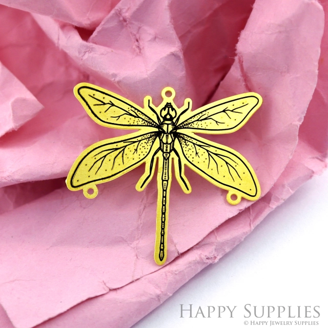 Making Jewelry Findings Raw Brass Bead Pendant Laser Cut Engraved Black Dragonfly Charm For DIY Necklace Earrings (ERD198)