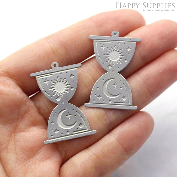 Corroded Stainless Steel Jewelry Charms, Hourglass Corroded Stainless Steel Earring Charms, Corroded Stainless Steel Silver Jewelry Pendants, Corroded Stainless Steel Silver Jewelry Findings, Corroded Stainless Steel Pendants Jewelry Wholesale (SSB59)