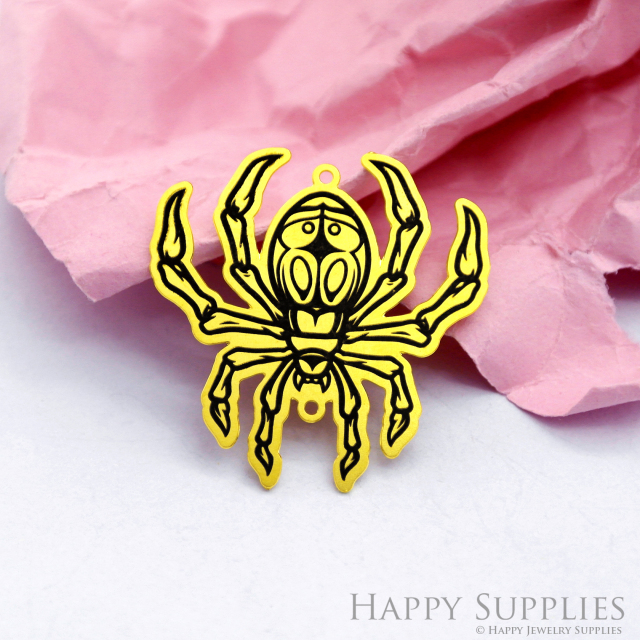 Making Jewelry Findings Raw Brass Bead Pendant Laser Cut Engraved Black Spider Charm For DIY Necklace Earrings (ERD180)