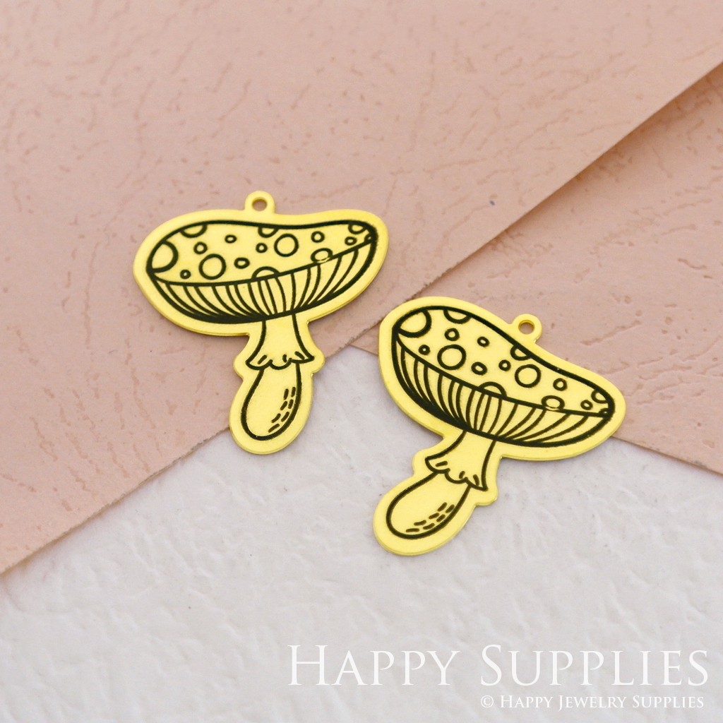 Making Jewelry Findings Stainless Steel Bead Metal Pendant Laser Cut Engraved Black Mushroom Charms For DIY Necklace Earrings (ESD039)