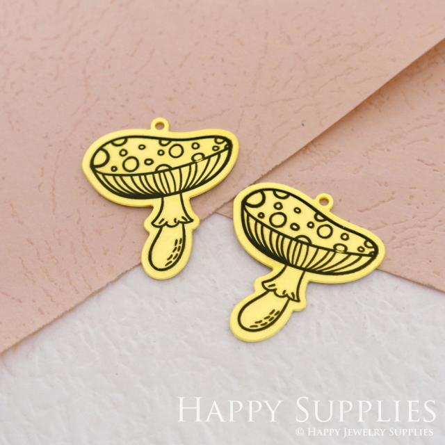 Making Jewelry Findings Stainless Steel Bead Metal Pendant Laser Cut Engraved Black Mushroom Charms For DIY Necklace Earrings (ESD039)