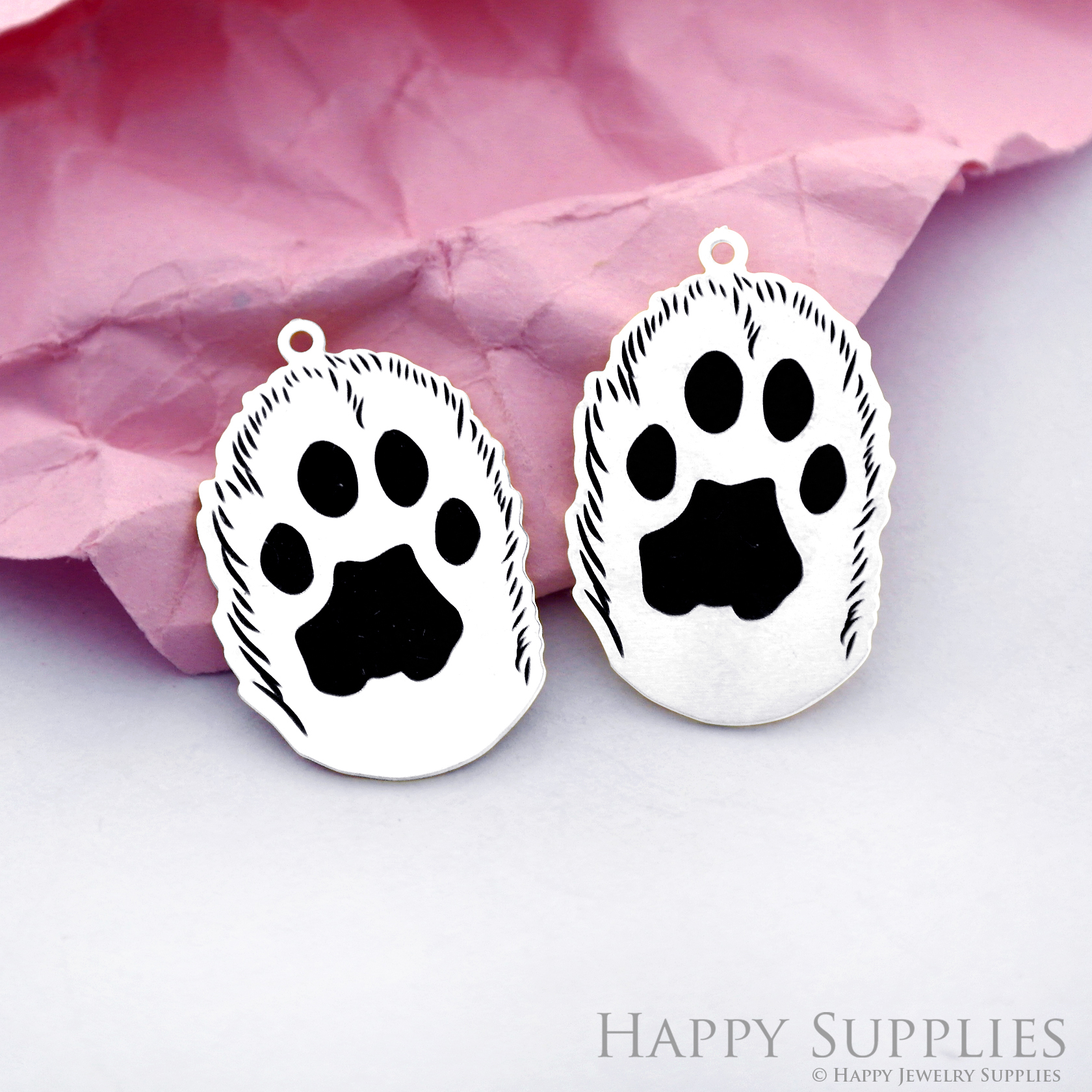 Making Jewelry Findings Raw Brass Bead Pendant Laser Cut Engraved Black Footprint Charm For DIY Necklace Earrings (ERD161)