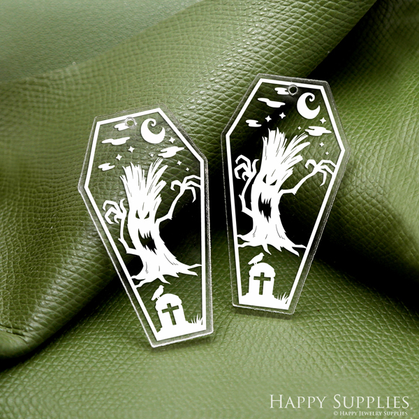 Halloween Acrylic Pendant Making Jewelry Findings Bead Laser Cut Haunted House Charms For DIY Necklace Earrings (AHK143)