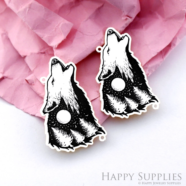 Making Jewelry Findings Stainless Steel Bead Metal Pendant Laser Cut Engraved Black Fox Charms For DIY Necklace Earrings (ESD199)