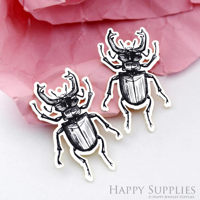 Making Jewelry Findings Raw Brass Bead Pendant Laser Cut Engraved Black Beetle Charm For DIY Necklace Earrings (ERD192)