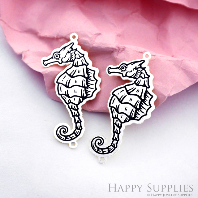 Making Jewelry Findings Raw Brass Bead Pendant Laser Cut Engraved Black Sea Horse Charm For DIY Necklace Earrings(ERD156)