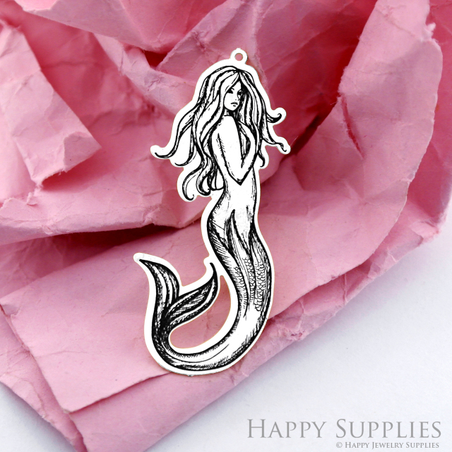 Making Jewelry Findings Stainless Steel Bead Metal Pendant Laser Cut Engraved Black Mermaid Charms For DIY Necklace Earrings (ESD187)