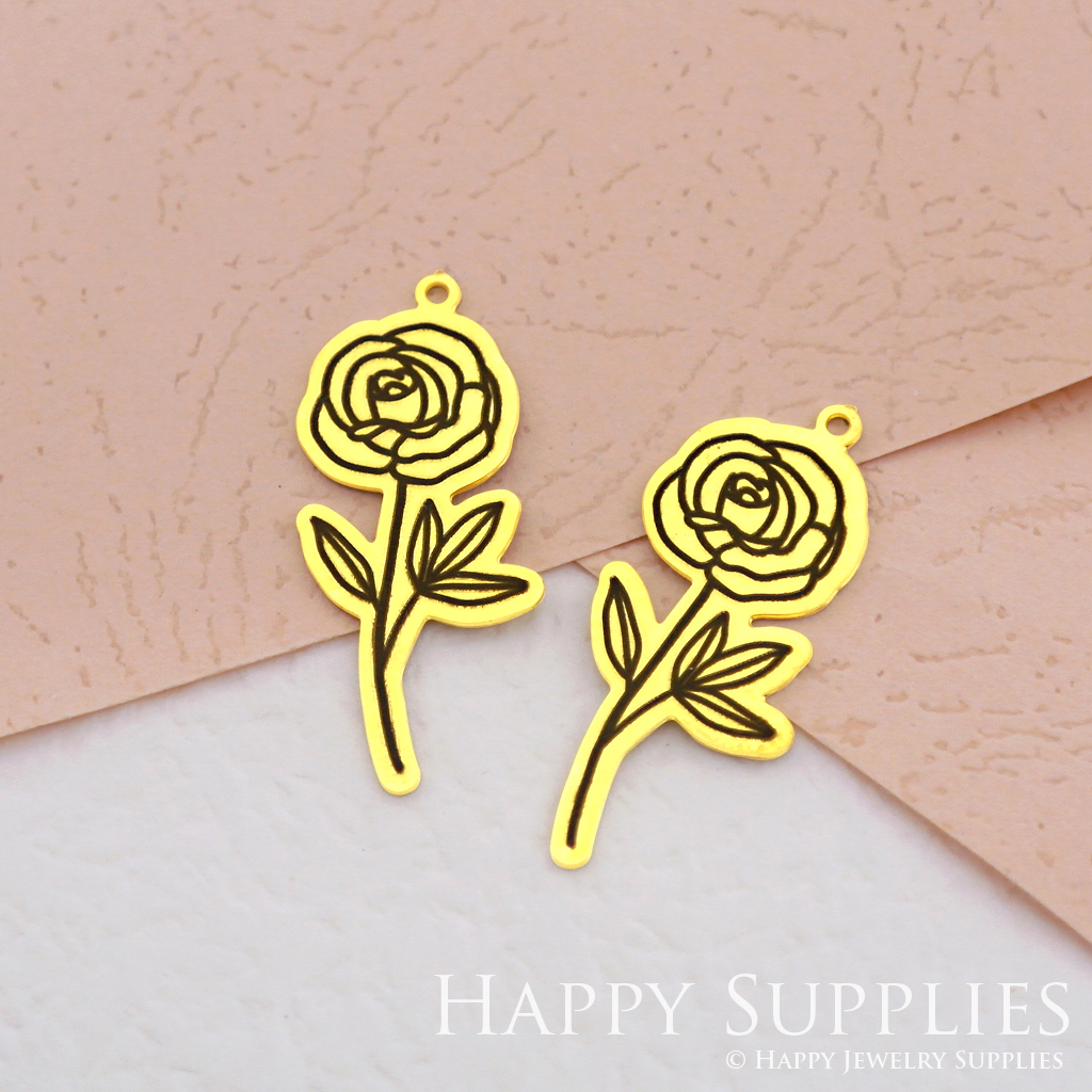 Making Jewelry Findings Stainless Steel Bead Metal Pendant Laser Cut Engraved Black Rose Charms For DIY Necklace Earrings (ESD063)