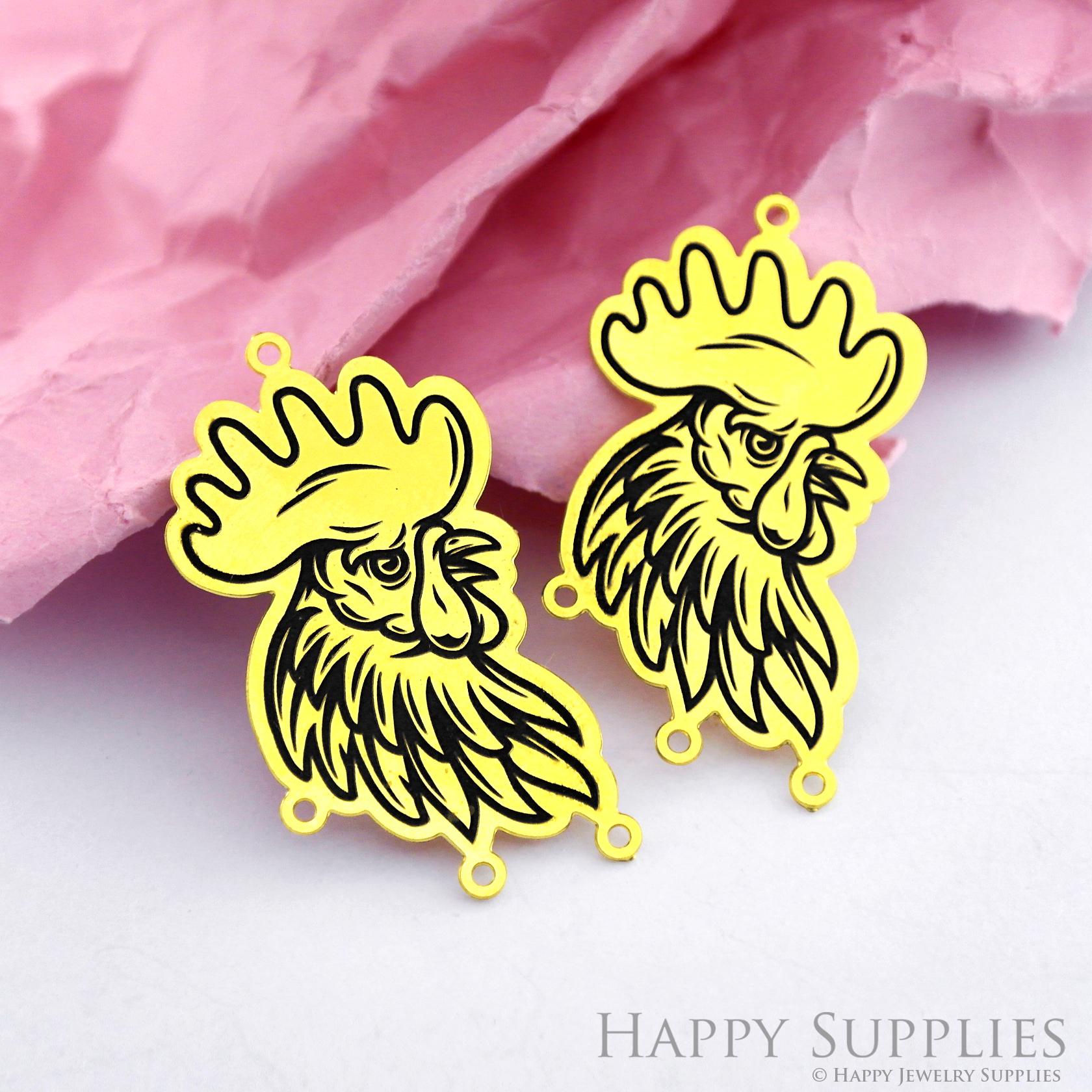 Making Jewelry Findings Raw Brass Bead Pendant Laser Cut Engraved Black Cock Charm For DIY Necklace Earrings(ERD154)