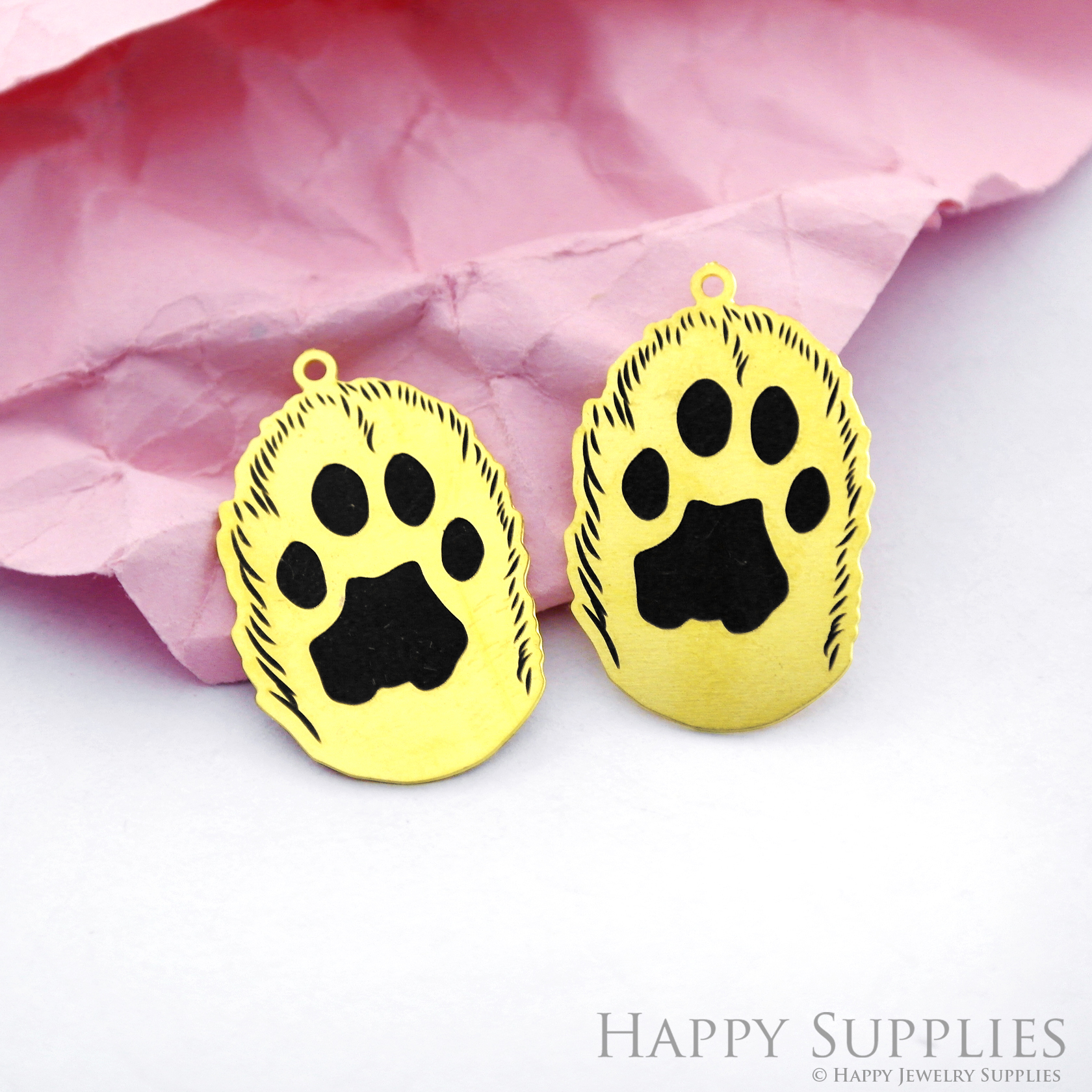 Making Jewelry Findings Raw Brass Bead Pendant Laser Cut Engraved Black Footprint Charm For DIY Necklace Earrings (ERD161)