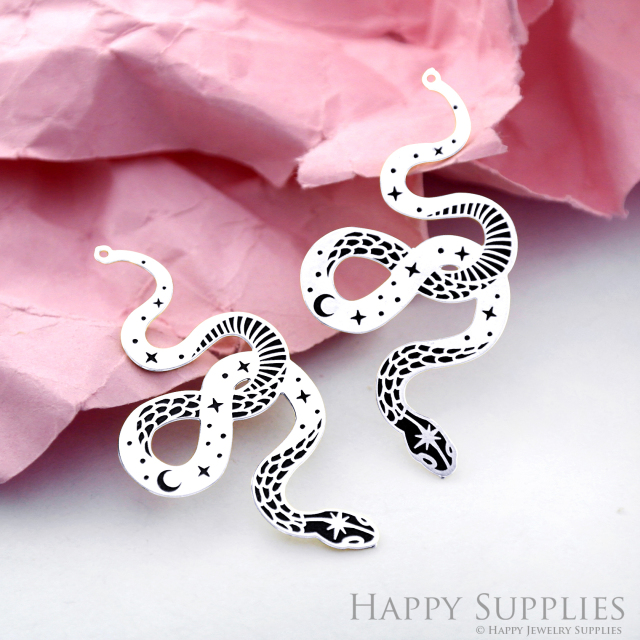 Making Jewelry Findings Raw Brass Bead Pendant Laser Cut Engraved Black Snake Charm For DIY Necklace Earrings (ERD175)