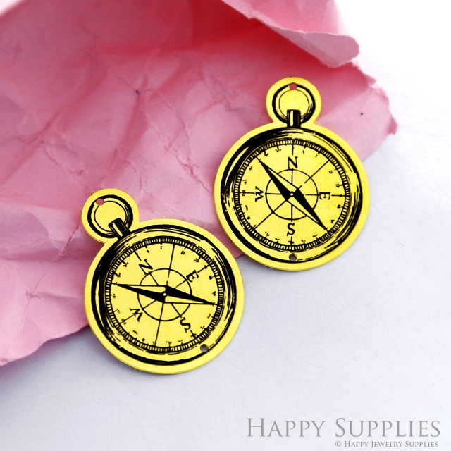 Making Jewelry Findings Raw Brass Bead Pendant Laser Cut Engraved Black Compass Charm For DIY Necklace Earrings(ERD155)