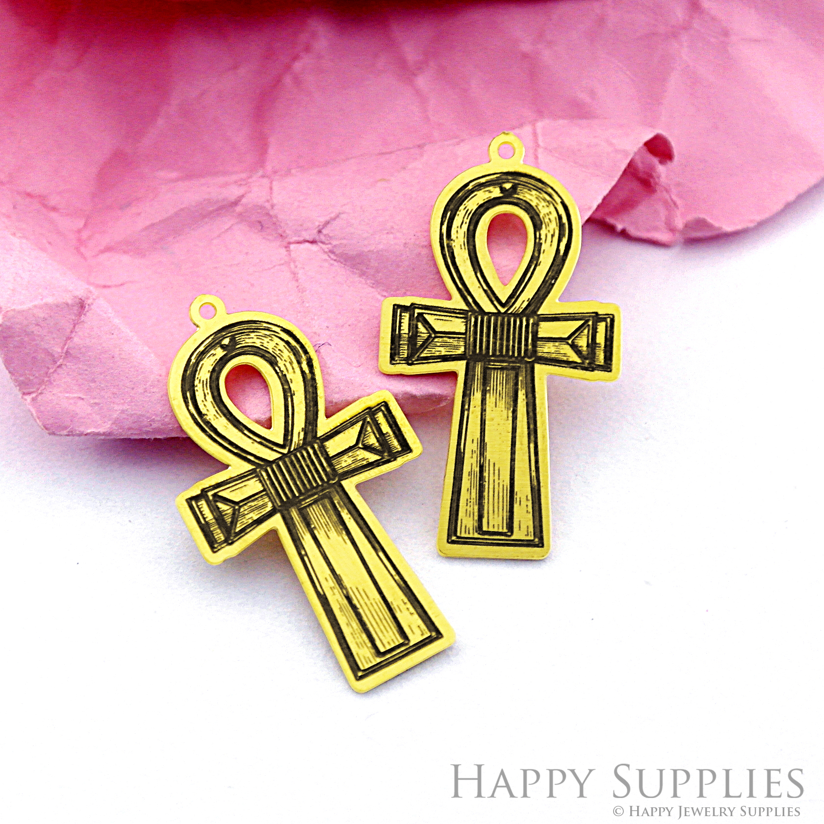 Making Jewelry Findings Raw Brass Bead Pendant Laser Cut Engraved Black Cross Charm For DIY Necklace Earrings (ERD193)