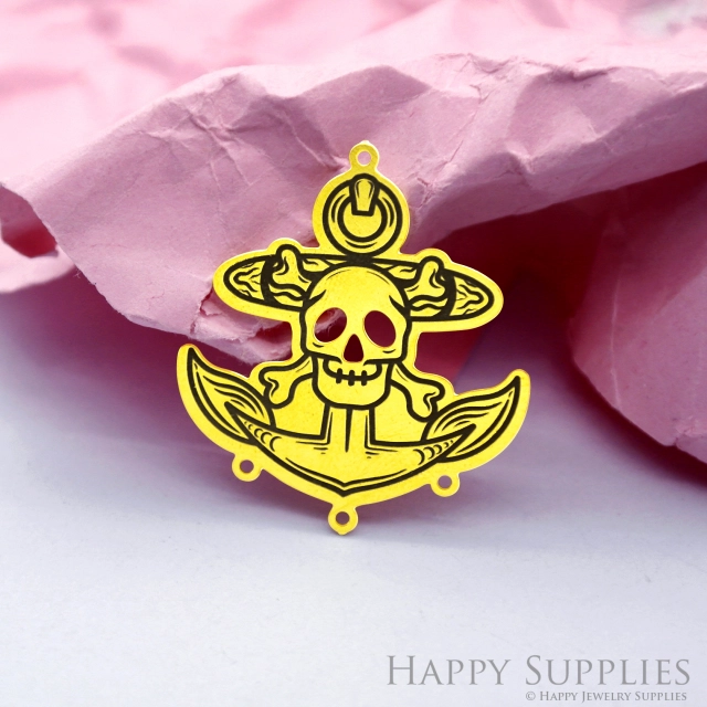 Making Jewelry Findings Raw Brass Bead Pendant Laser Cut Engraved Black Skull Charm For DIY Necklace Earrings (ERD168)