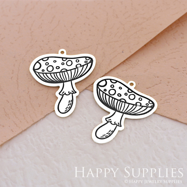 Making Jewelry Findings Stainless Steel Bead Metal Pendant Laser Cut Engraved Black Mushroom Charms For DIY Necklace Earrings (ESD039)