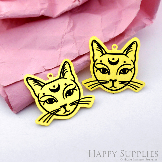 Making Jewelry Findings Stainless Steel Bead Metal Pendant Laser Cut Engraved Black Cat Charms For DIY Necklace Earrings (ESD208)