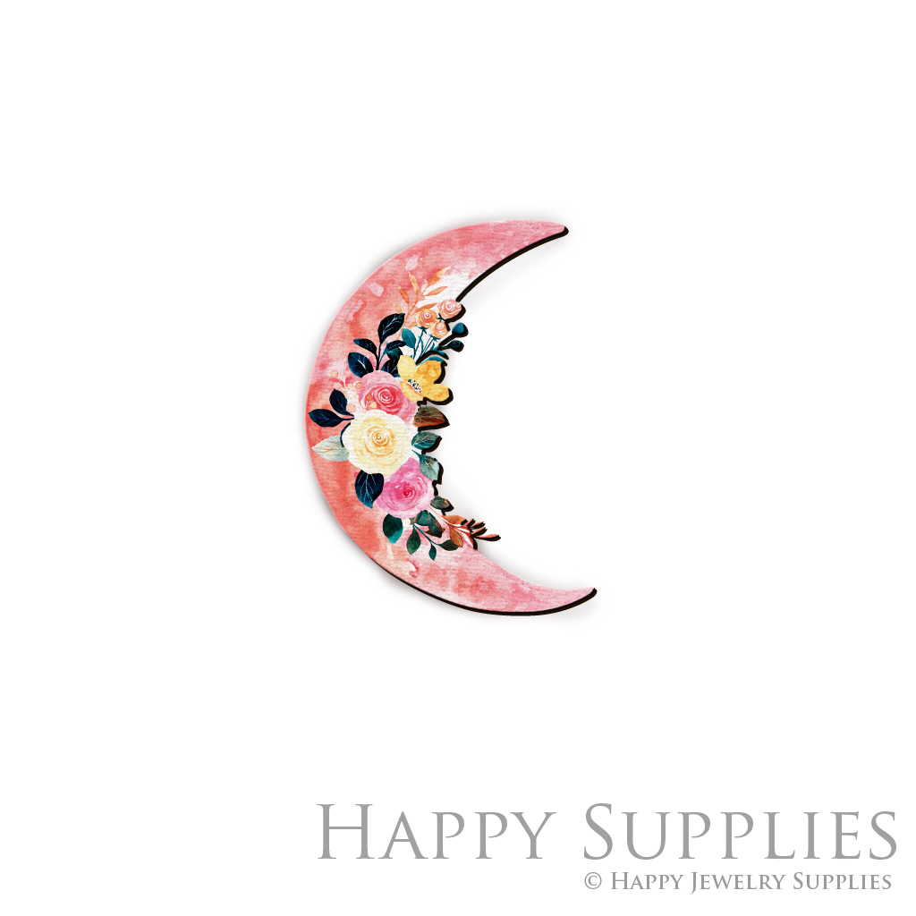 Handmade Jewelry Making Supplies Beads Cut Wooden Charm Moon Flower For DIY Necklace Earring Brooch (CW403)