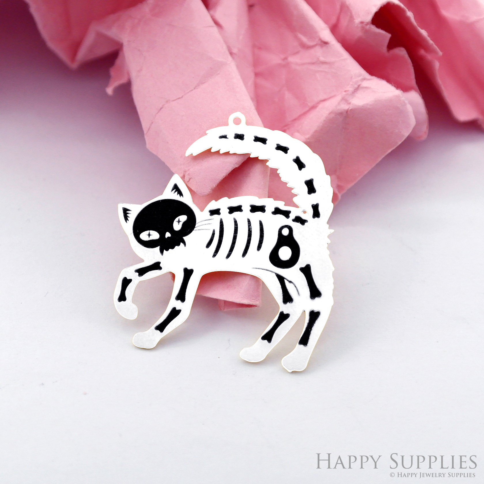 Making Jewelry Findings Stainless Steel Bead Metal Pendant Laser Cut Engraved Black Cat Charms For DIY Necklace Earrings (ESD287)