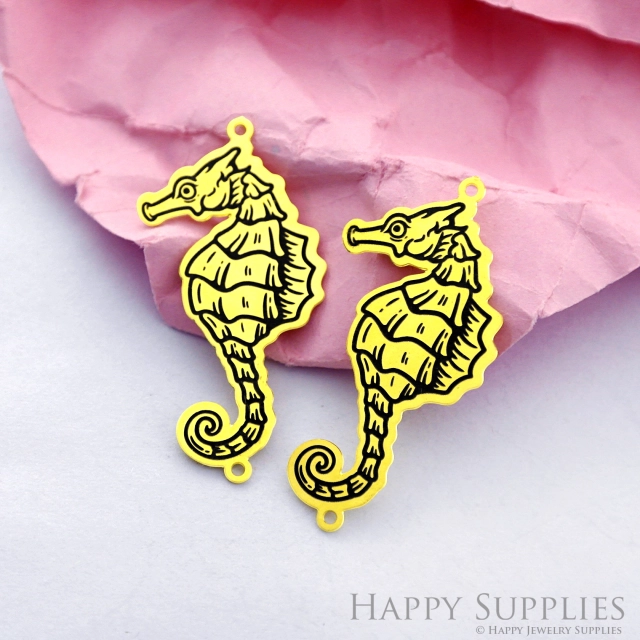 Making Jewelry Findings Raw Brass Bead Pendant Laser Cut Engraved Black Sea Horse Charm For DIY Necklace Earrings(ERD156)