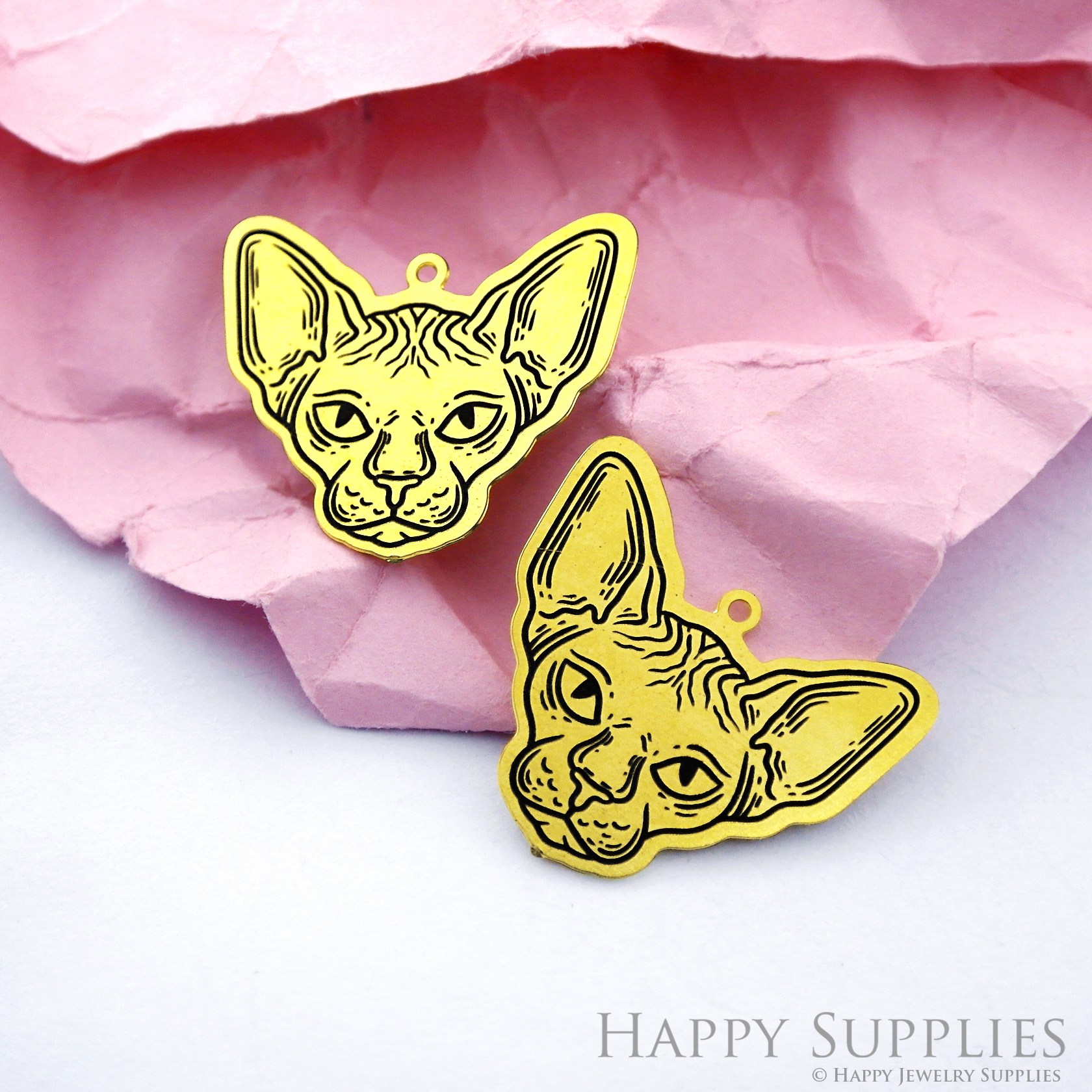 Making Jewelry Findings Raw Brass Bead Pendant Laser Cut Engraved Black Cat Charm For DIY Necklace Earrings(ERD153)